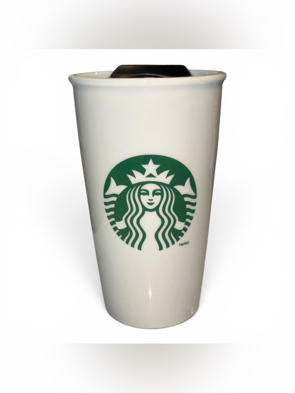 Starbucks White Green Classic Siren Logo 12oz Ceramic Travel Tumbler w Lid 2011